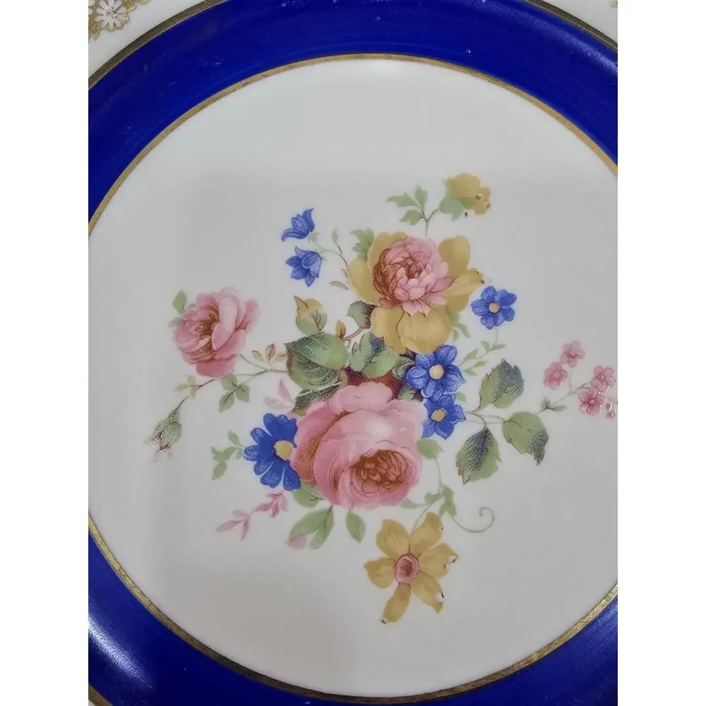 Vintage Atlas China NY ATS46 Salad Plate Cobalt Blue & 22K Gold Filigree 1940's